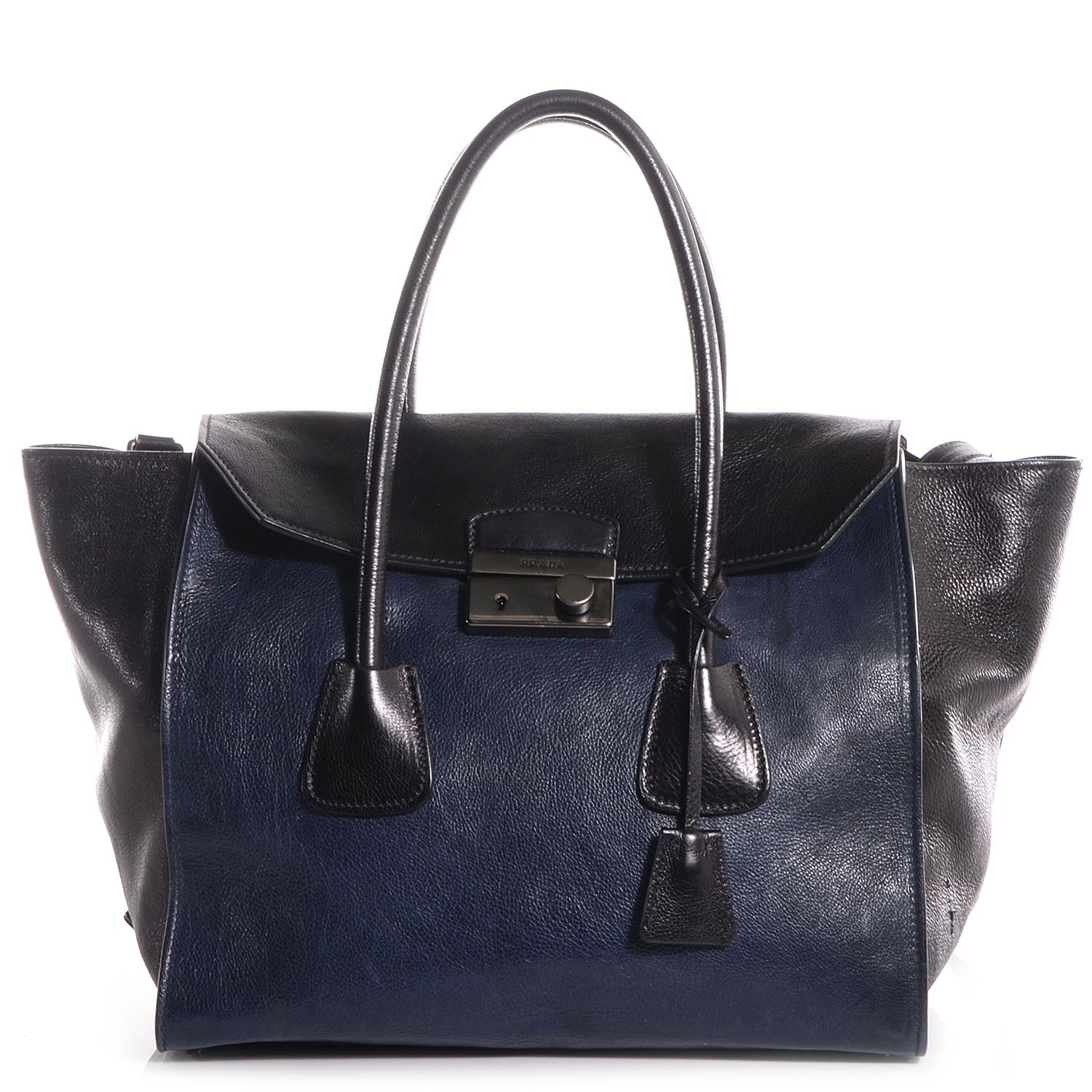 Prada Glace Calf Large Twin Pocket Tote Bag Baltico Black 1 of 9