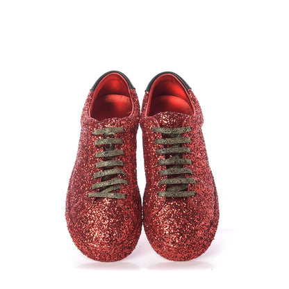 Saint Laurent Calfskin Crystal Glitter Andy Sneakers 36.5 Red 5 of 11
