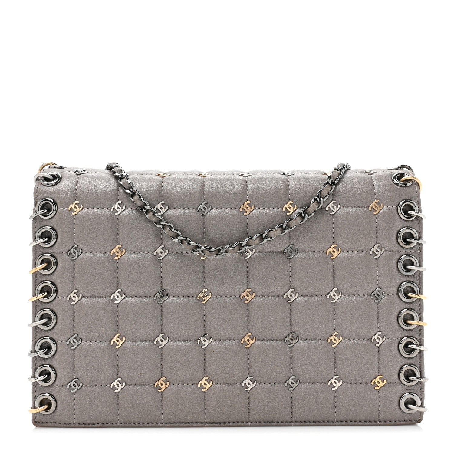 Chanel Lambskin Chocolate Bar Piercing CC Studded Small Chain Flap Bag Grey 1 of 16
