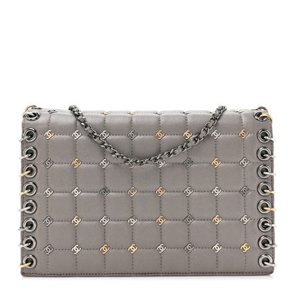 Chanel Lambskin Chocolate Bar Piercing CC Studded Small Chain Flap Bag Grey 1 of 16