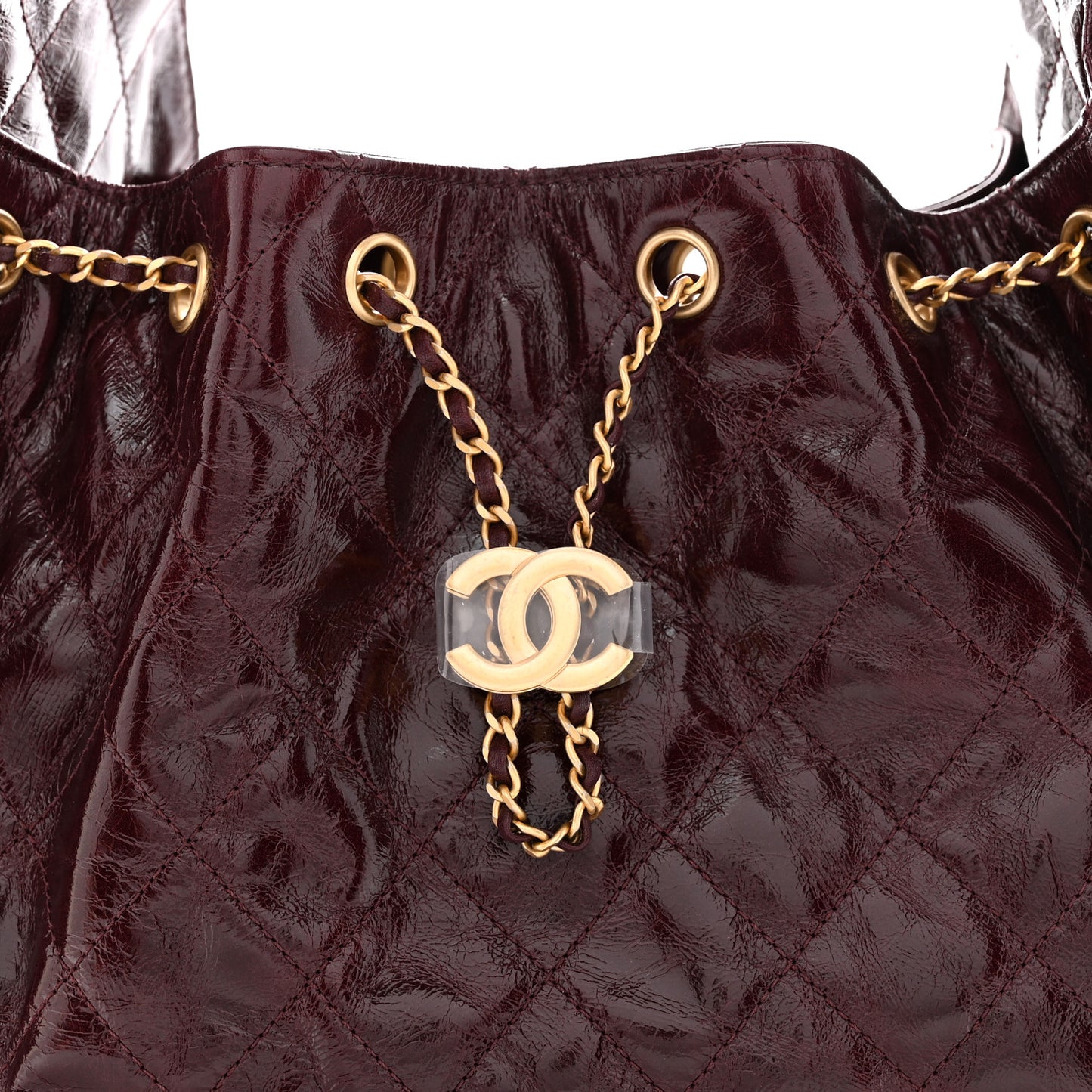 Shiny Crumpled Calfskin Quilted Small Chanel 25 Handbag Burgundy
