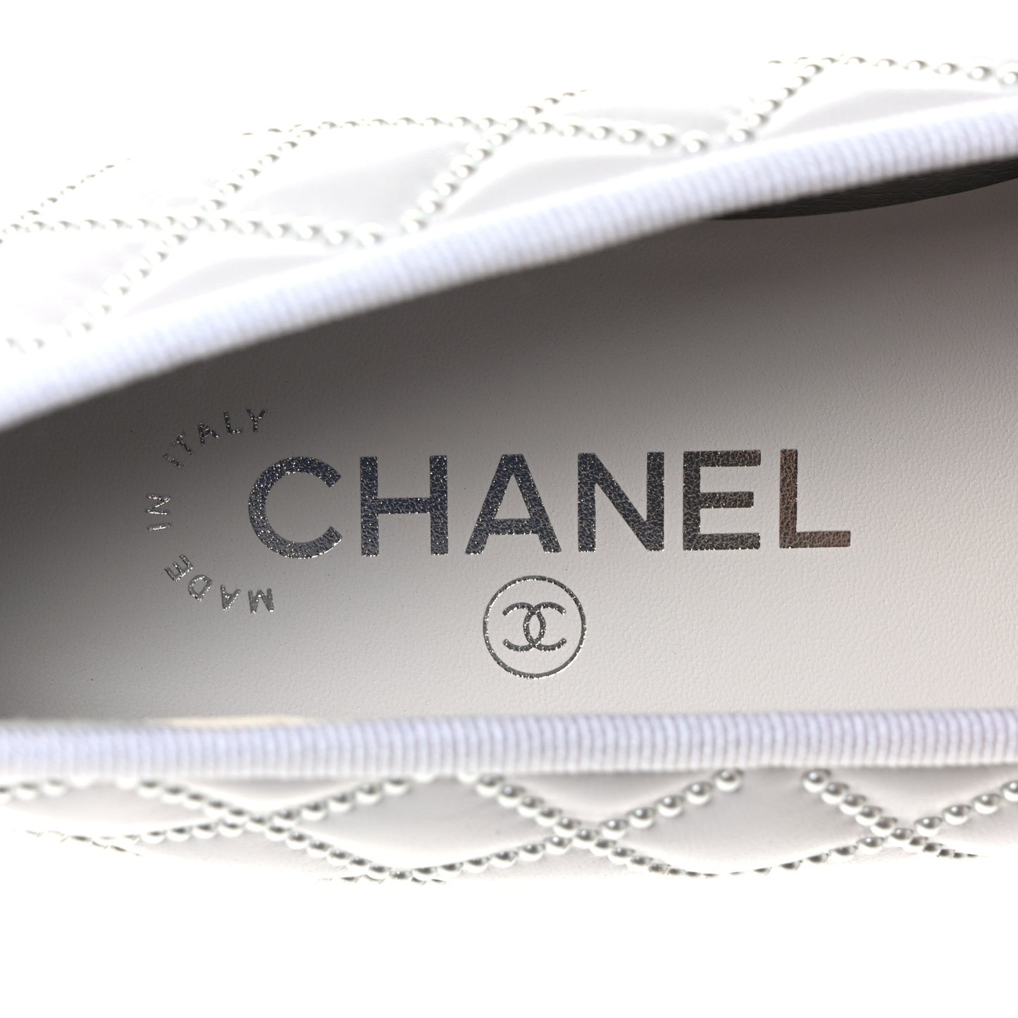 Lambskin Pearl Embroidered Quilted Cap Toe Ballerina Flats 38.5 White