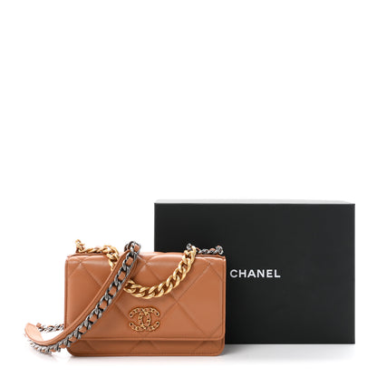 Chanel Lambskin Quilted Chanel 19 Wallet On Chain WOC Brown 12 of 12