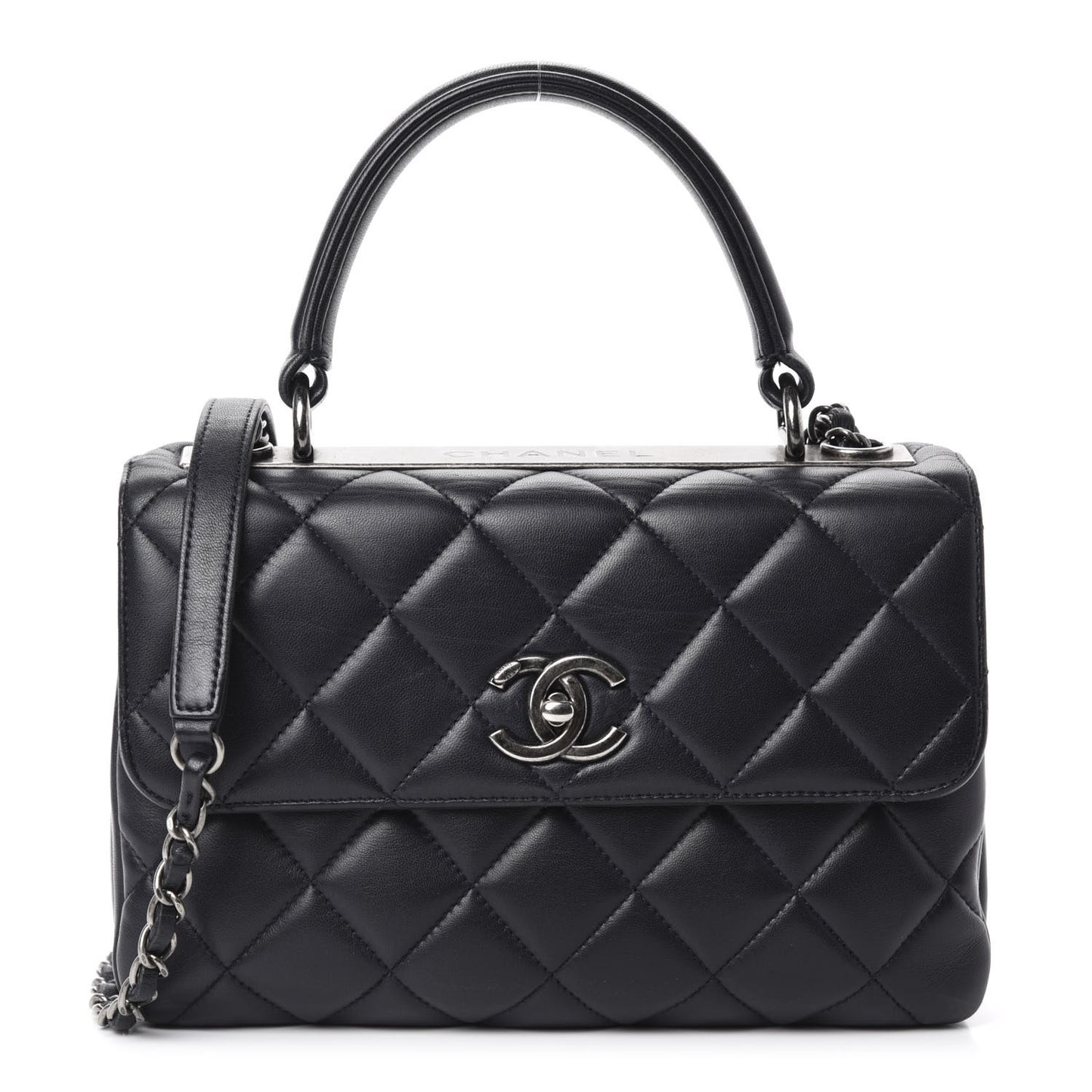 Lambskin Quilted Small Trendy CC Dual Handle Flap Bag Navy