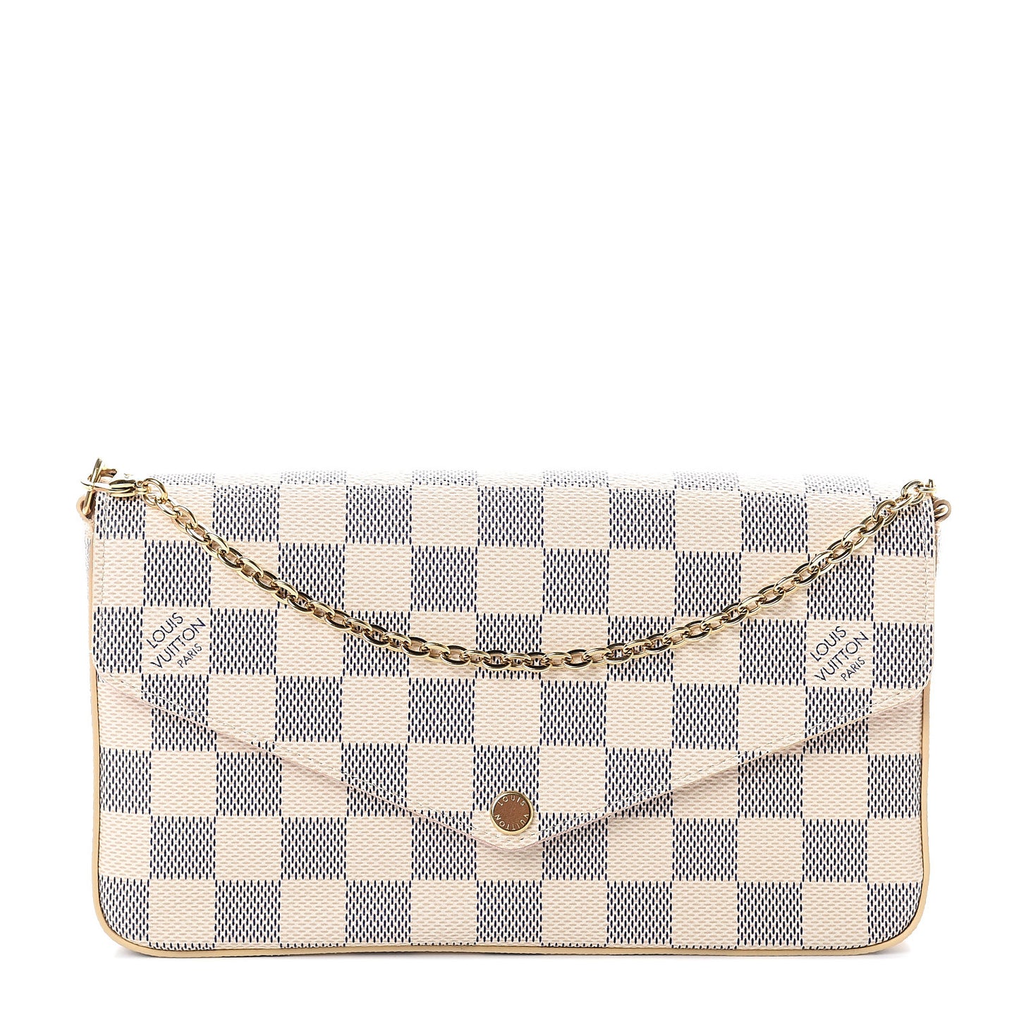 Damier Azur Pochette Felicie Chain Wallet Rose Ballerine