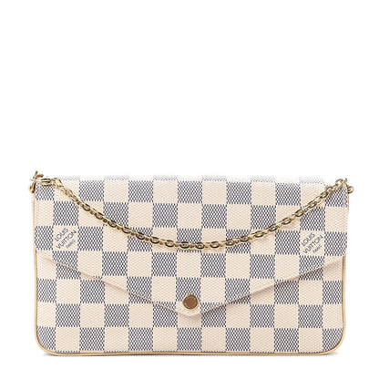 Louis Vuitton Damier Azur Pochette Felicie Chain Wallet Rose Ballerine 1 of 8