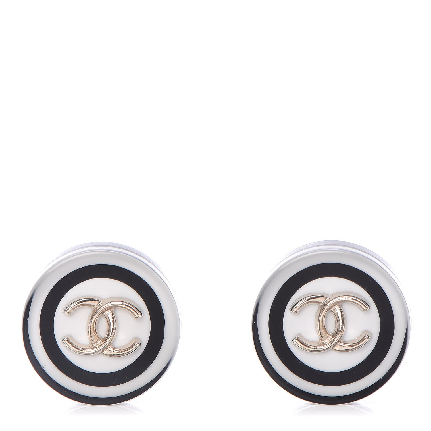 Chanel Resin CC Earrings White Black 1 of 4