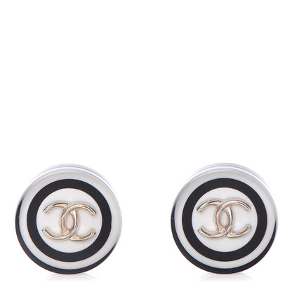 Chanel Resin CC Earrings White Black 1 of 4