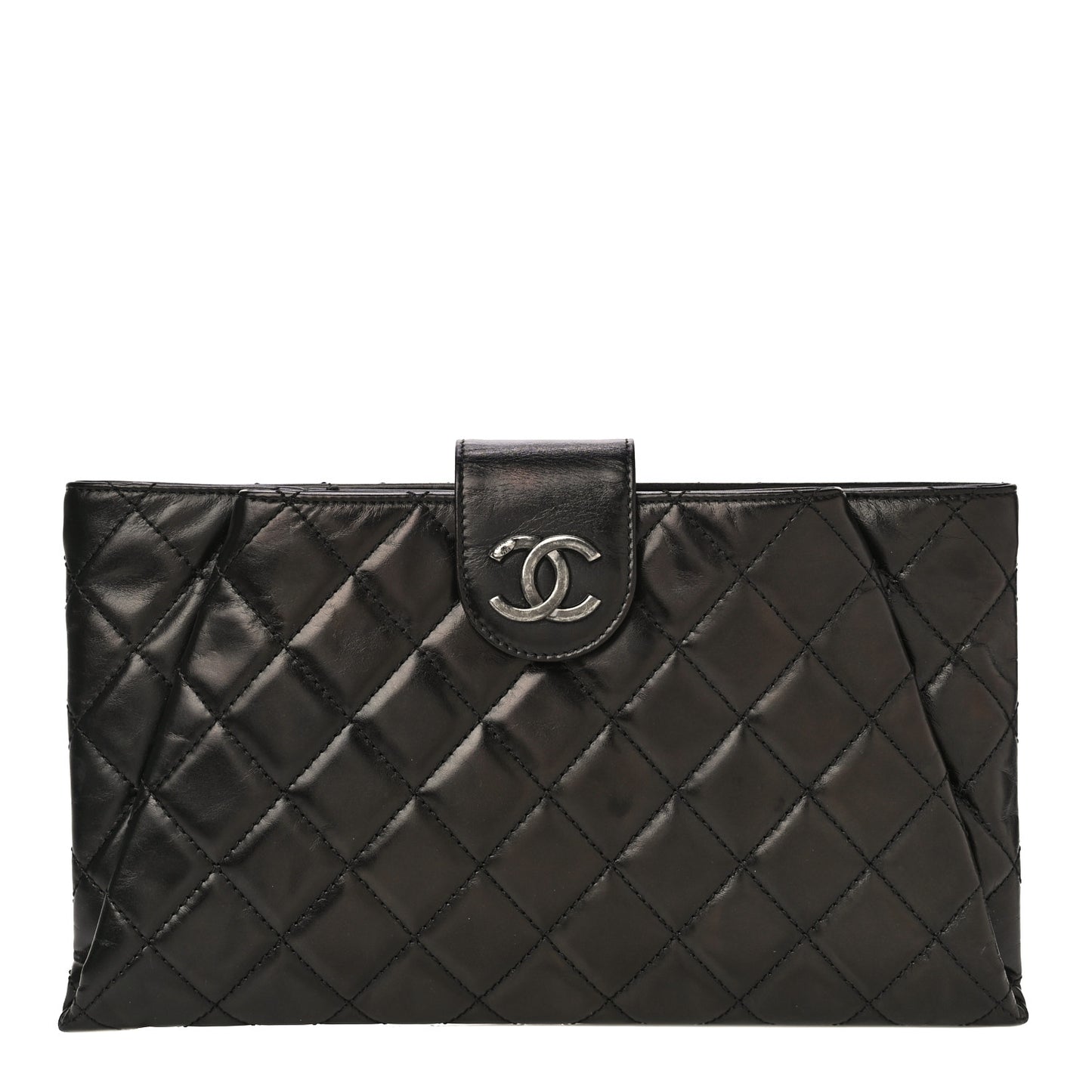 Aged Calfskin Quilted Zip Clutch Black