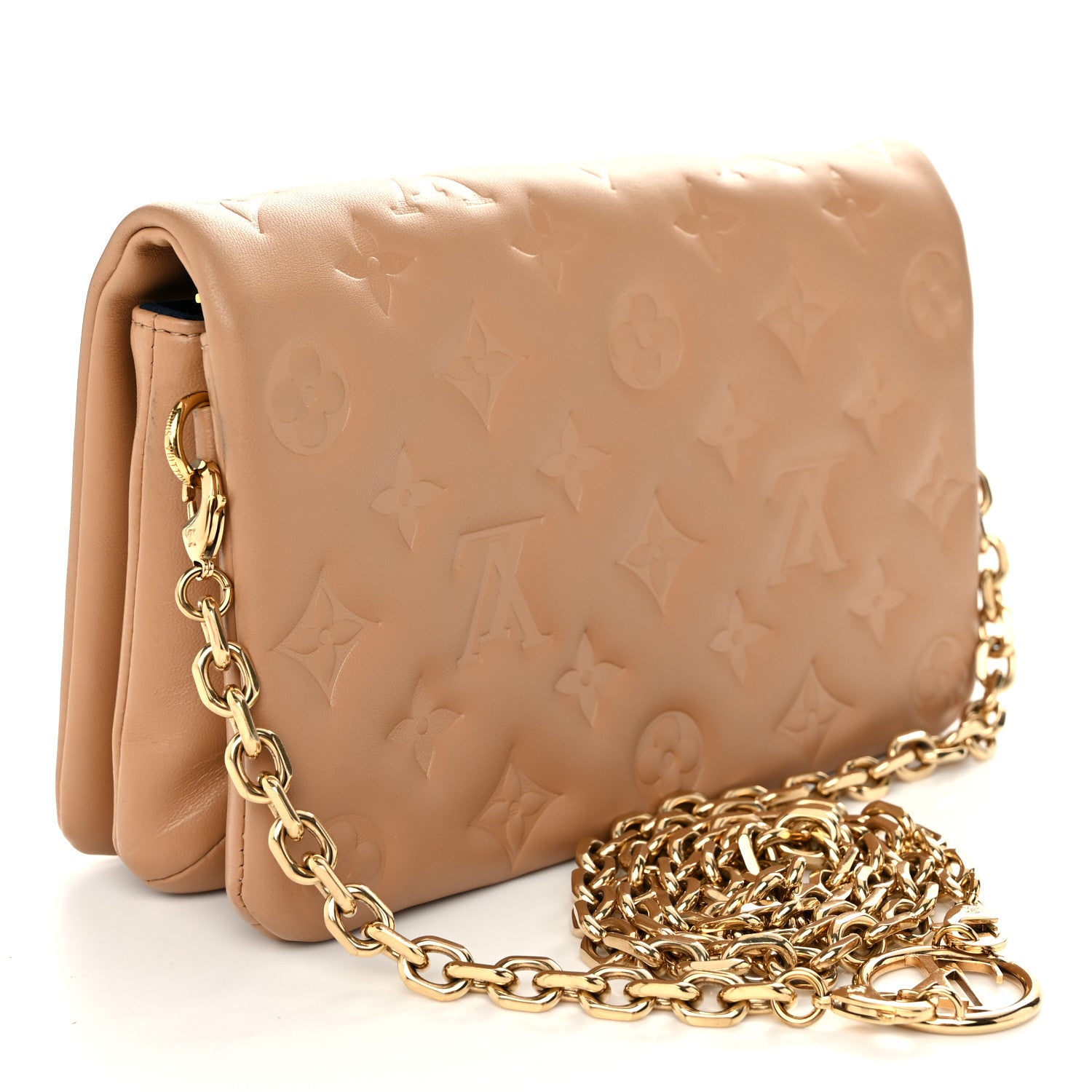 Louis Vuitton Lambskin Embossed Monogram Pochette Coussin Camel 3 of 11