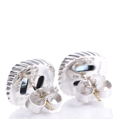 David Yurman Sterling Silver 14K Yellow Gold Blue Topaz 13mm Albion Earrings 3 of 4