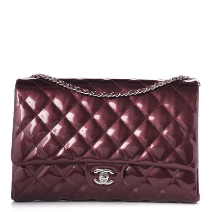 Chanel Striated Patent Quilted Clutch With Chain Flap Bordeaux 1 of 8