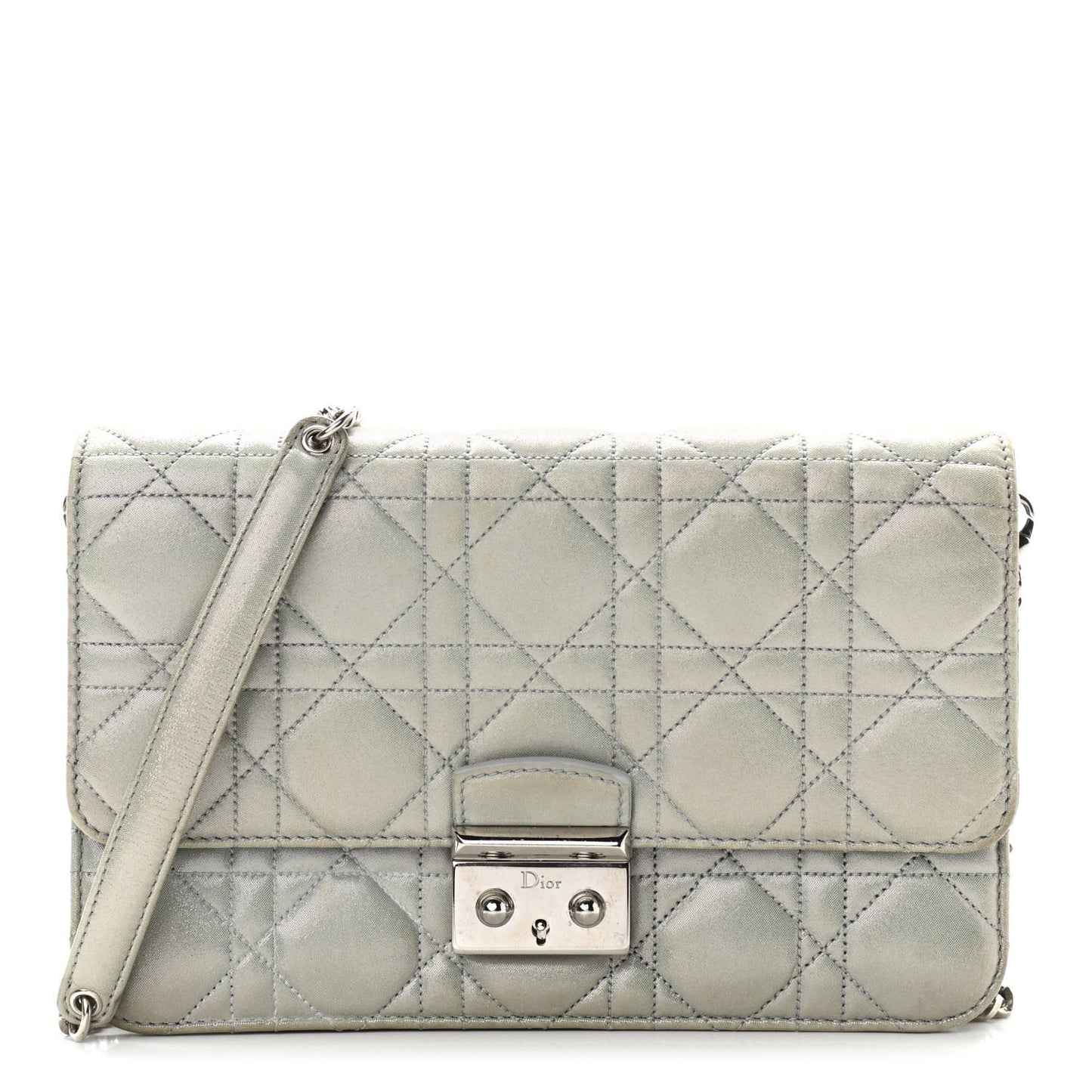Metallic Calfskin Cannage Miss Dior Promenade Pouch Grey