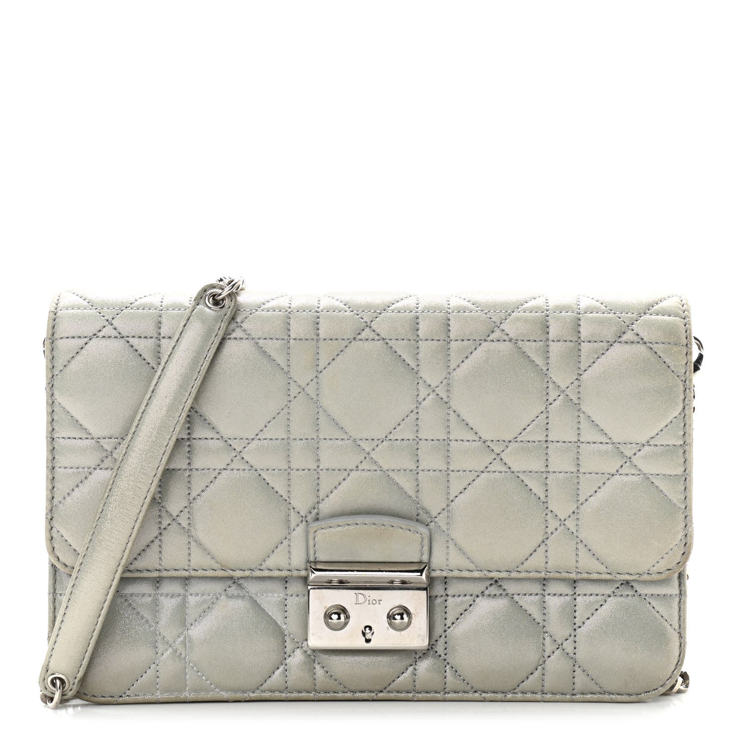 Christian Dior Metallic Calfskin Cannage Miss Dior Promenade Pouch Grey 1 of 10
