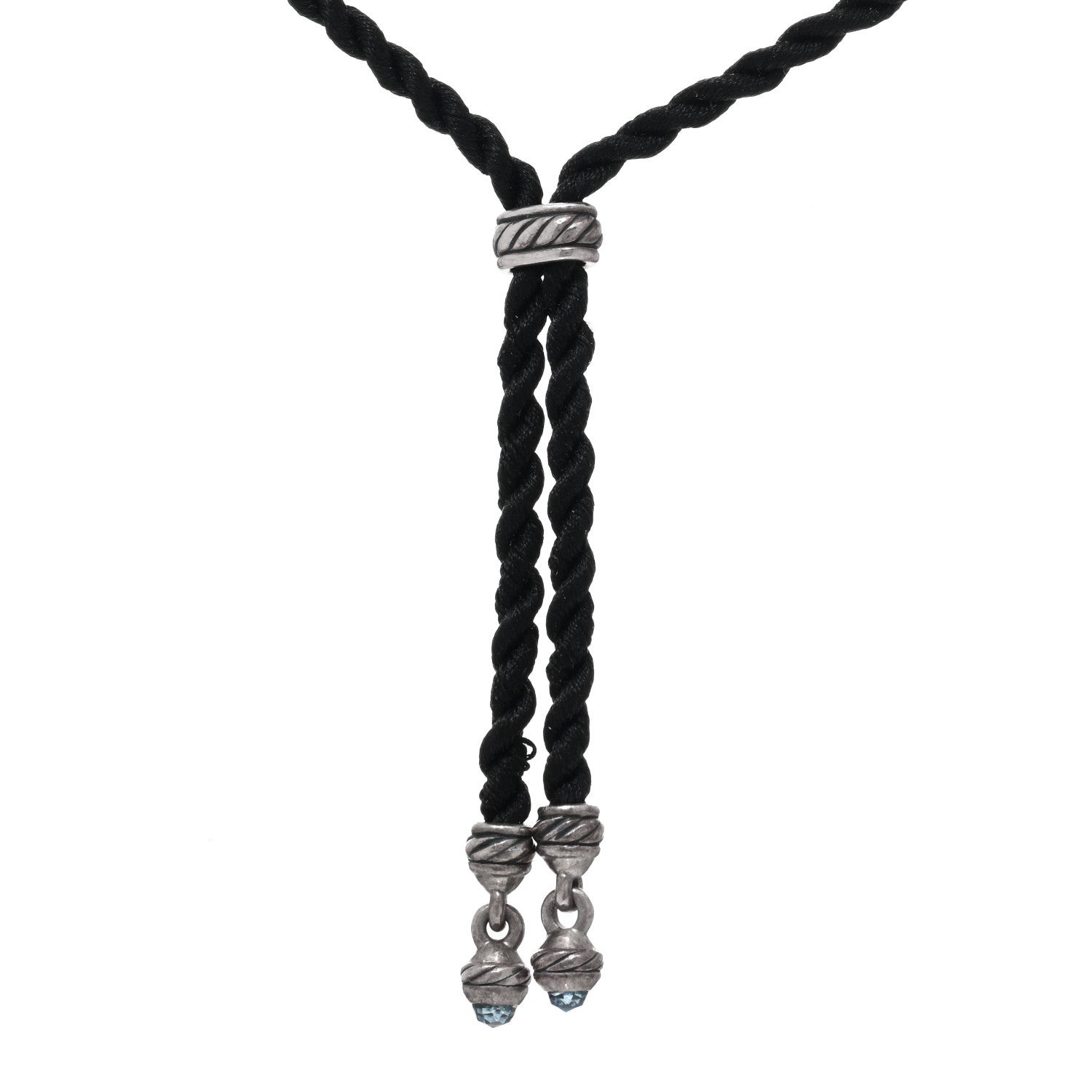 David Yurman Sterling Silver Blue Topaz Cable Berries Pendant Cord Necklace 4 of 5