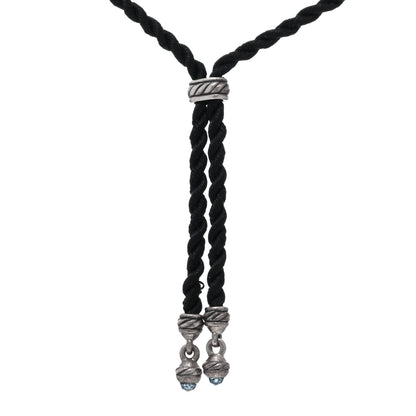 David Yurman Sterling Silver Blue Topaz Cable Berries Pendant Cord Necklace 4 of 5