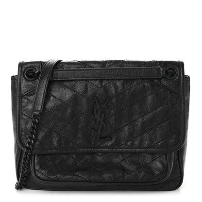 Saint Laurent Crinkled Calfskin Matelasse Monogram Medium Niki Chain Satchel Black 2 of 19