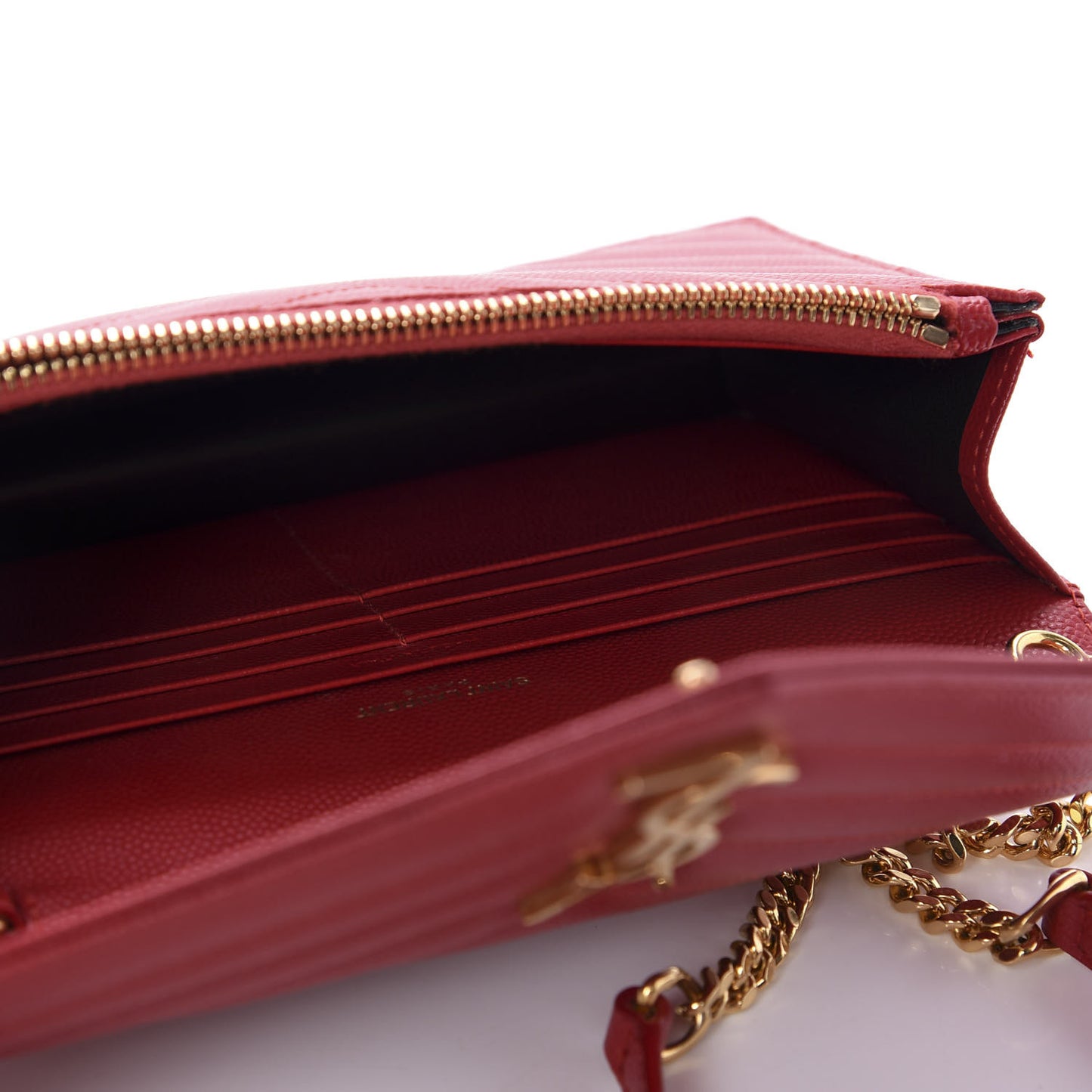Grain De Poudre Matelasse Chevron Monogram Envelope Chain Wallet New Red