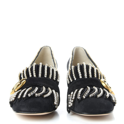 Gucci Kid Scamosciato Crystal GG Marmont Fringe 50mm Loafer Pumps 38 Black 2 of 10