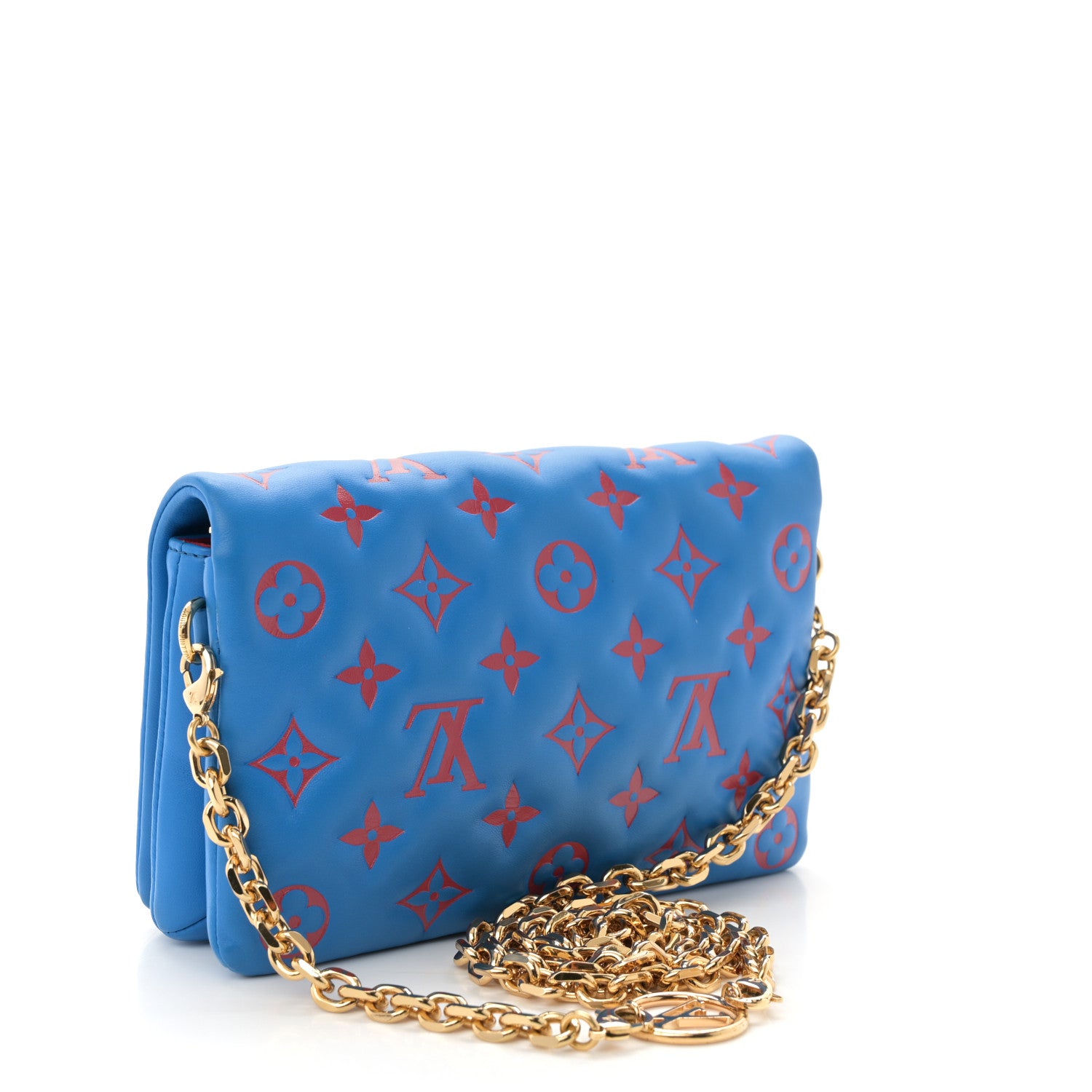 Louis Vuitton Lambskin Embossed Monogram Vuittamins Pochette Coussin Blue Red 3 of 10