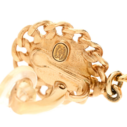 Chanel Metal Pearl Gripoix CC Asymmetrical Chain Drop Clip On Earrings Gold 4 of 4
