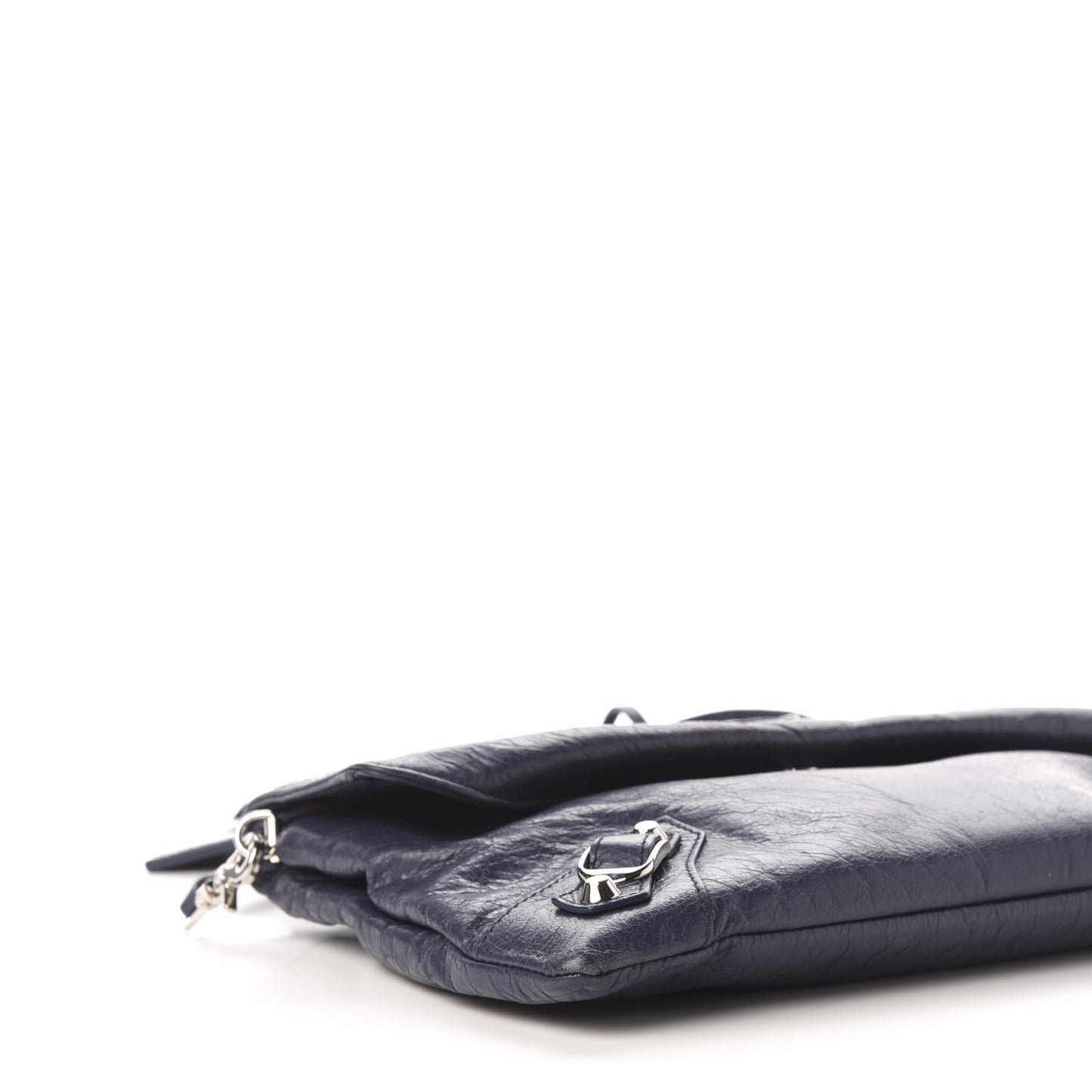 Agneau Classic Silver Hardware Envelope Strap Clutch Bleu Obscur