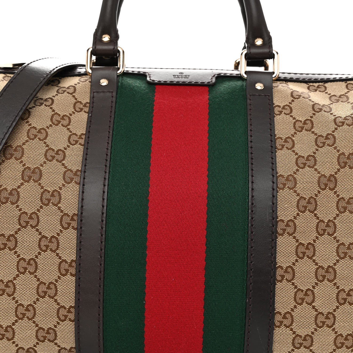 Gucci Monogram Selleria Calfskin Vintage Web Medium Boston Beige Ebony Cocoa 8 of 10