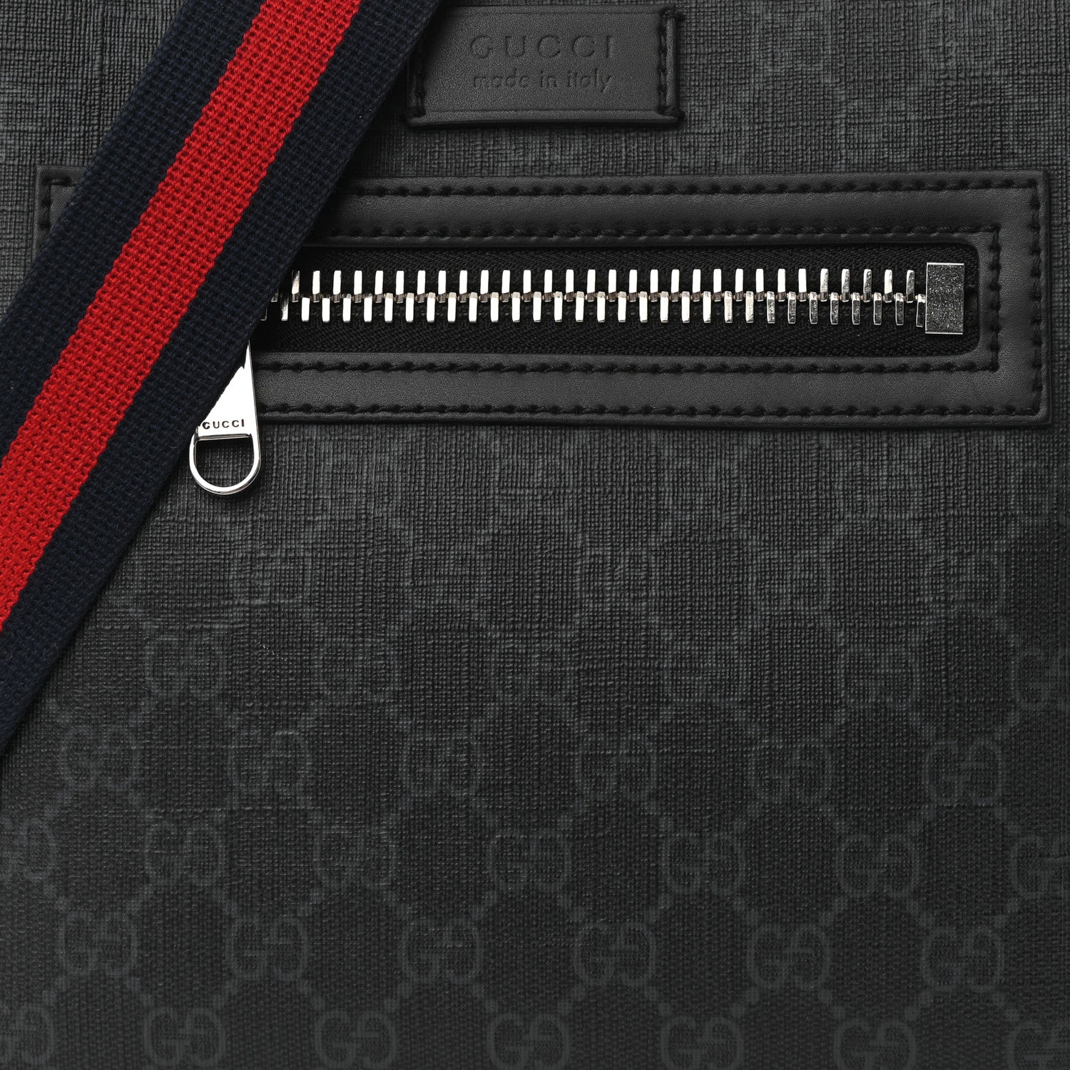 Gucci GG Supreme Monogram Web Small Flat Messenger Bag Black Grey 8 of 10