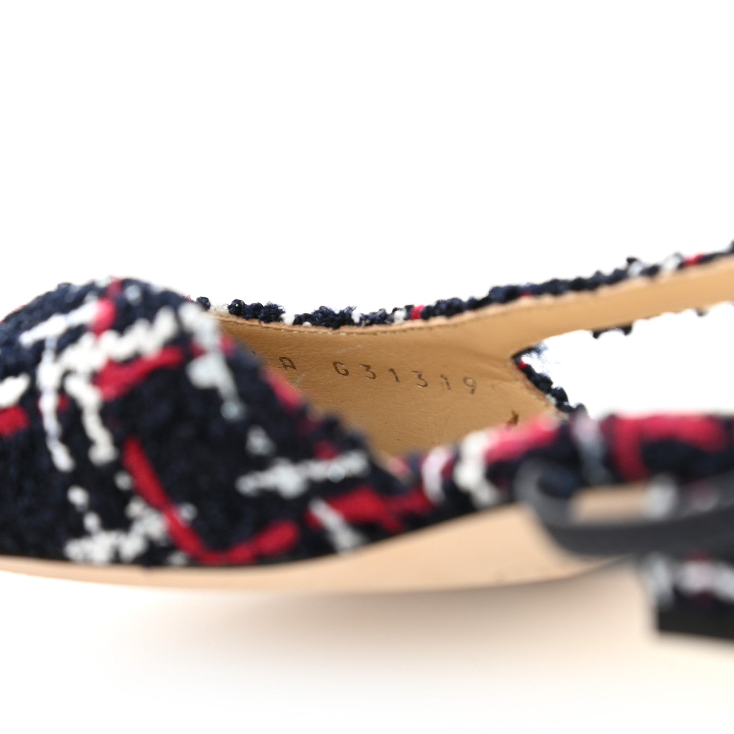Chanel Tweed Grosgrain Cap Toe CC Slingback Flats 36 Navy Red White 8 of 10