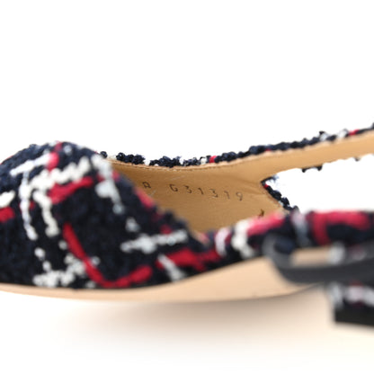 Chanel Tweed Grosgrain Cap Toe CC Slingback Flats 36 Navy Red White 8 of 10