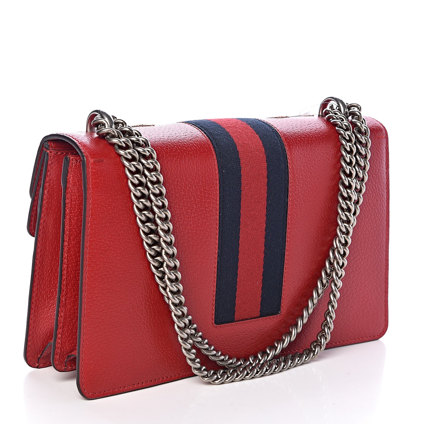 Calfskin Web Floral Embroidered Small Dionysus Shoulder Bag Hibiscus Red
