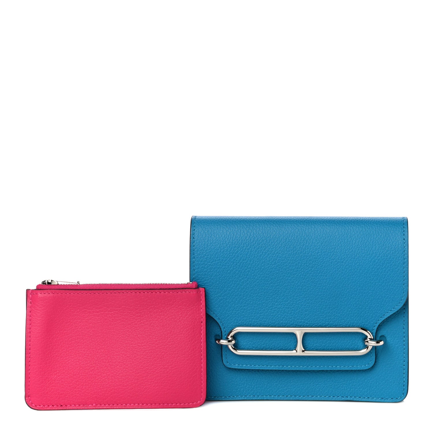 Hermes Evercolor Verso Roulis Slim Wallet Bleu Frida Rose Mexico 1 of 15