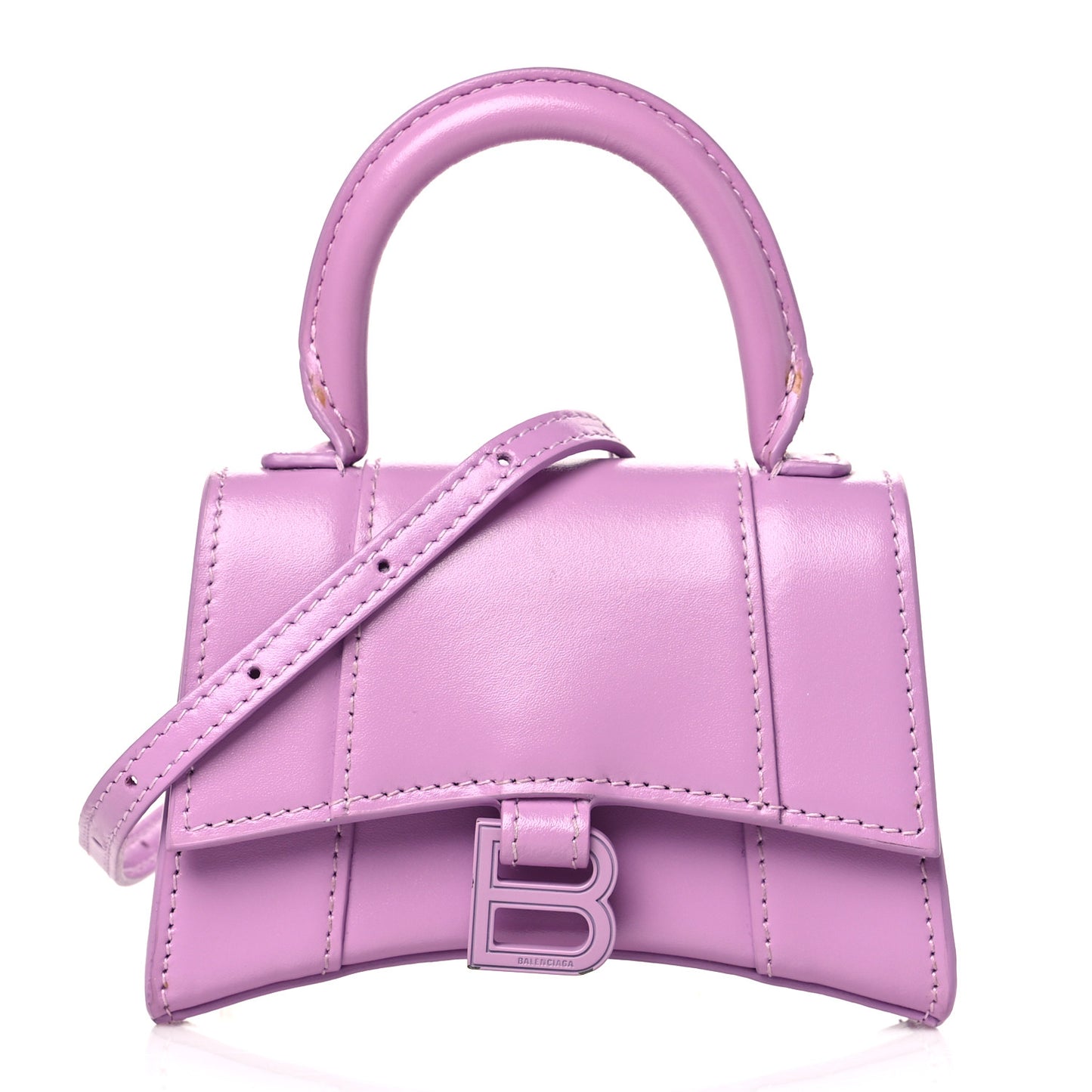 Shiny Box Calfskin Tonal B Hourglass Top Handle Bag Mini Lilac