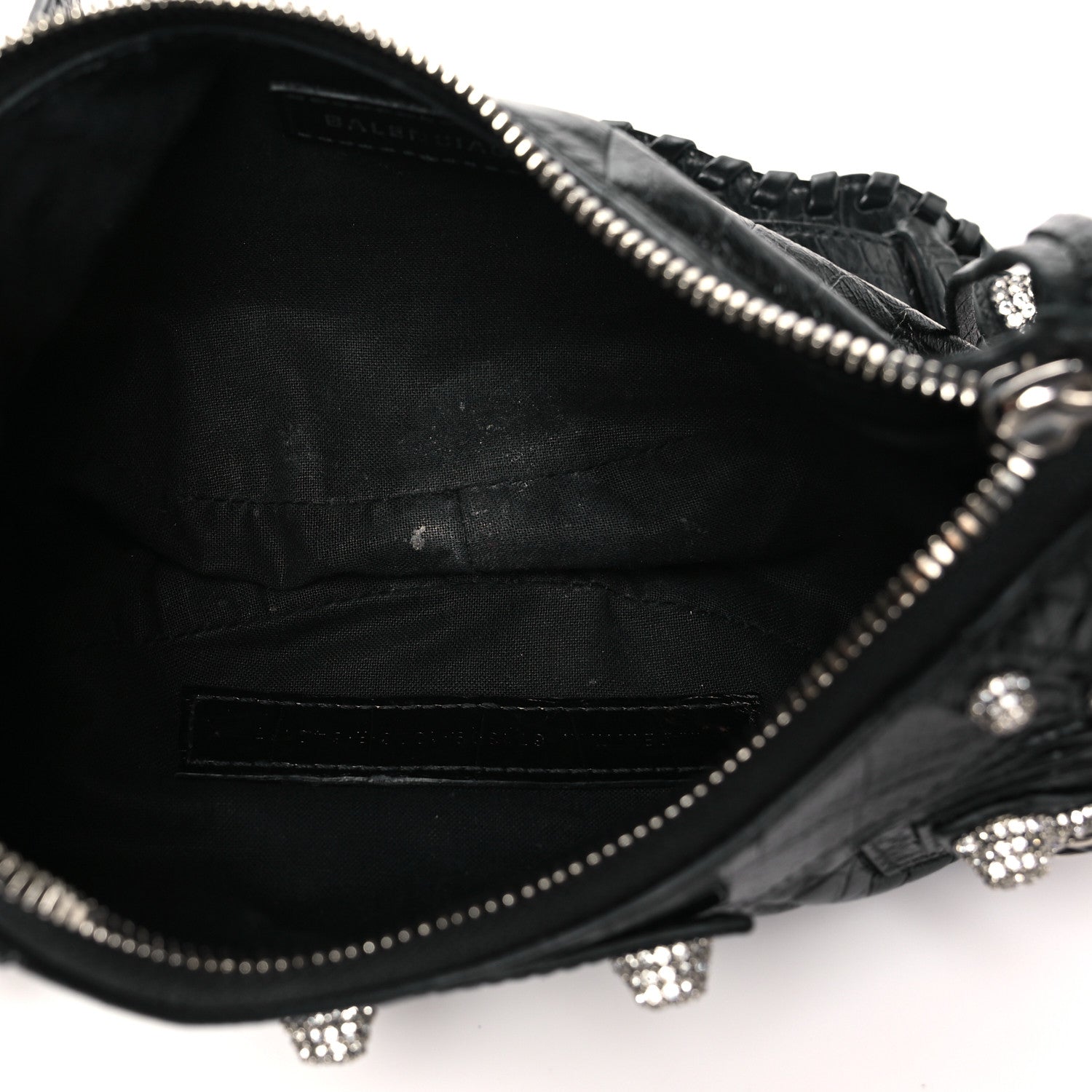 Balenciaga Extra Supple Calfskin Crystal Crocodile Embossed Le Cagole Shoulder Bag XS Black 6 of 12