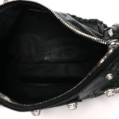 Balenciaga Extra Supple Calfskin Crystal Crocodile Embossed Le Cagole Shoulder Bag XS Black 6 of 12