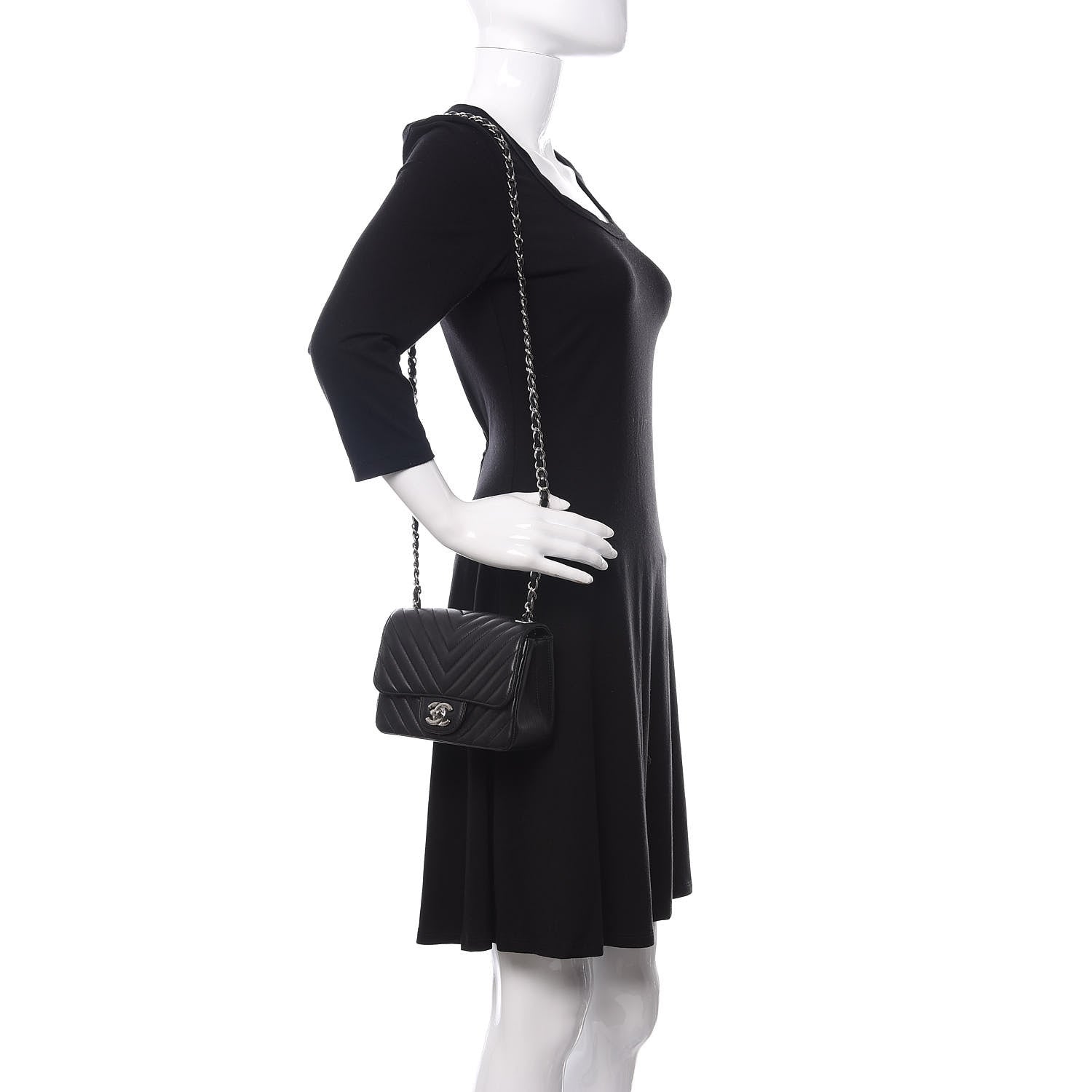 Chanel Lambskin Chevron Quilted Mini Square Flap Black 2 of 10