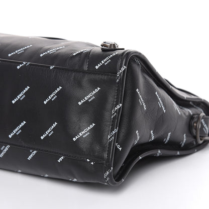 Balenciaga Veau Allover Logo Classic Hardware City Black White 10 of 10