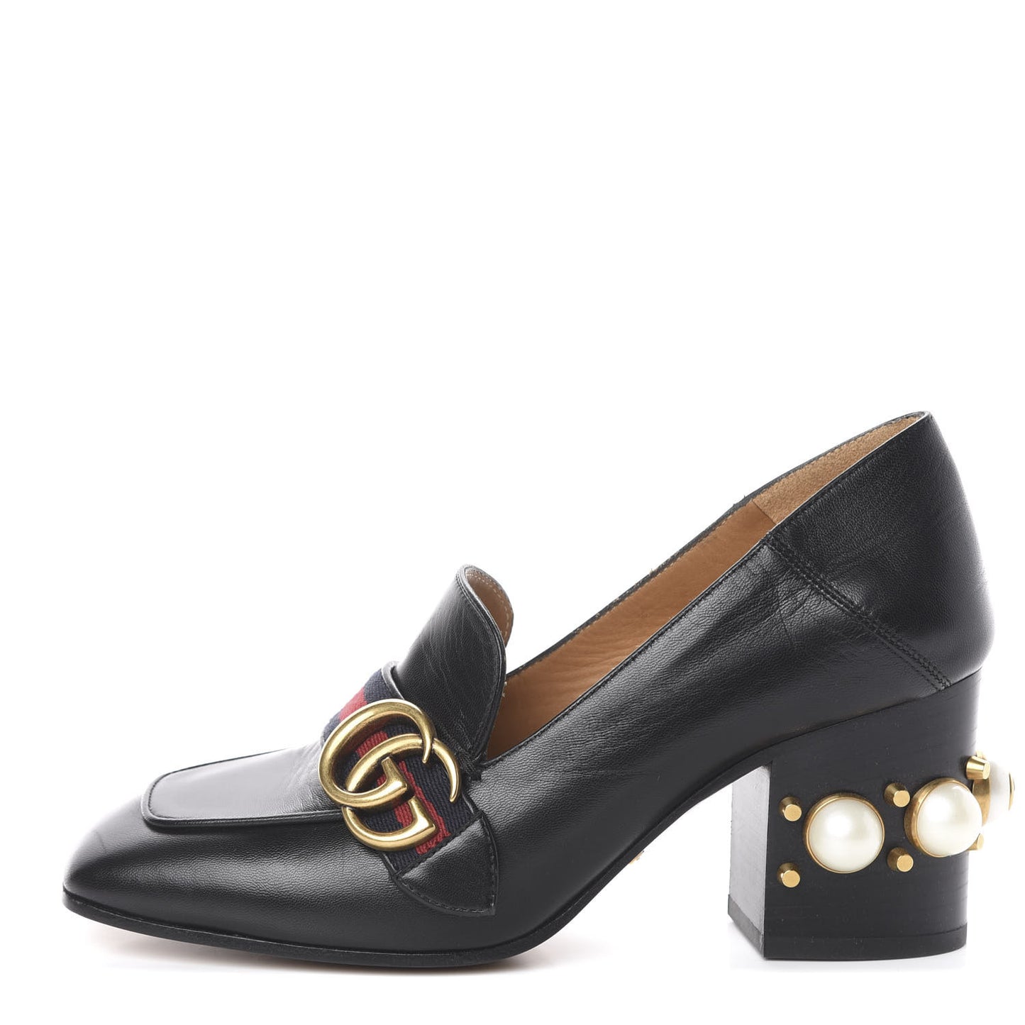 Malaga Kid Web Pearl Embellished Peyton 75mm Loafer Pumps 36.5 Black