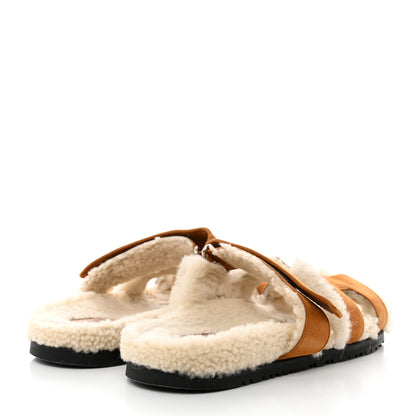 Hermes Suede Goatskin Woolskin Womens Chypre Sandals 40 Golden Beige 4 of 11