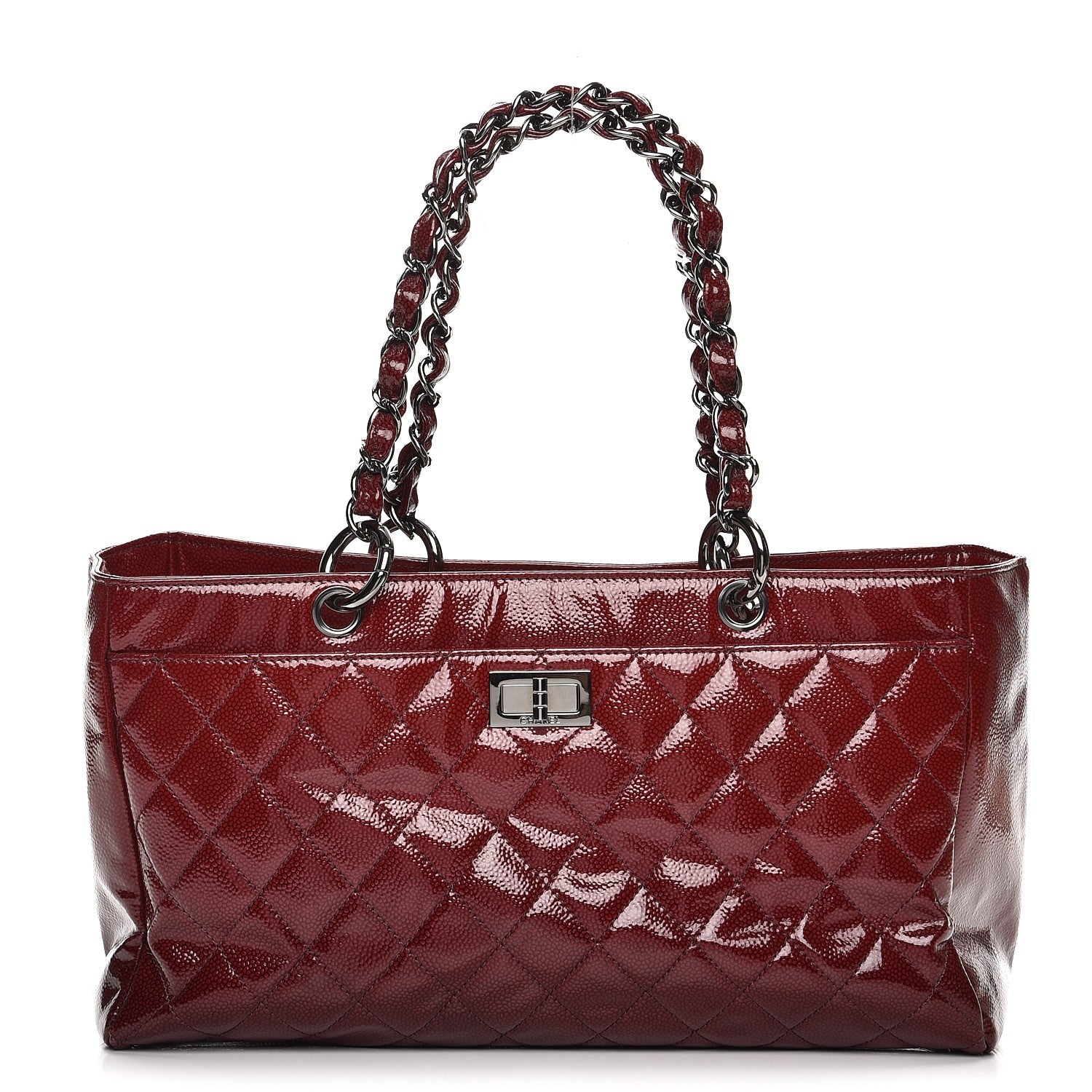Chanel Patent Caviar Diamond Quilted Shine Small Reissue Tote Red 1 of 11