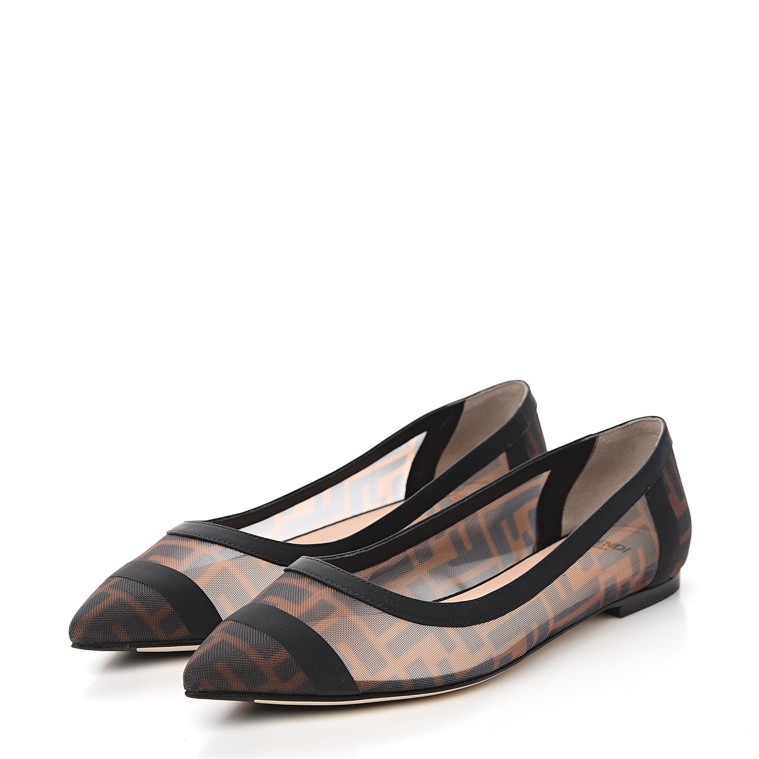 Fendi Mesh FF Skimmer Ballerina Flats 39 Tobacco Moro Black 3 of 8