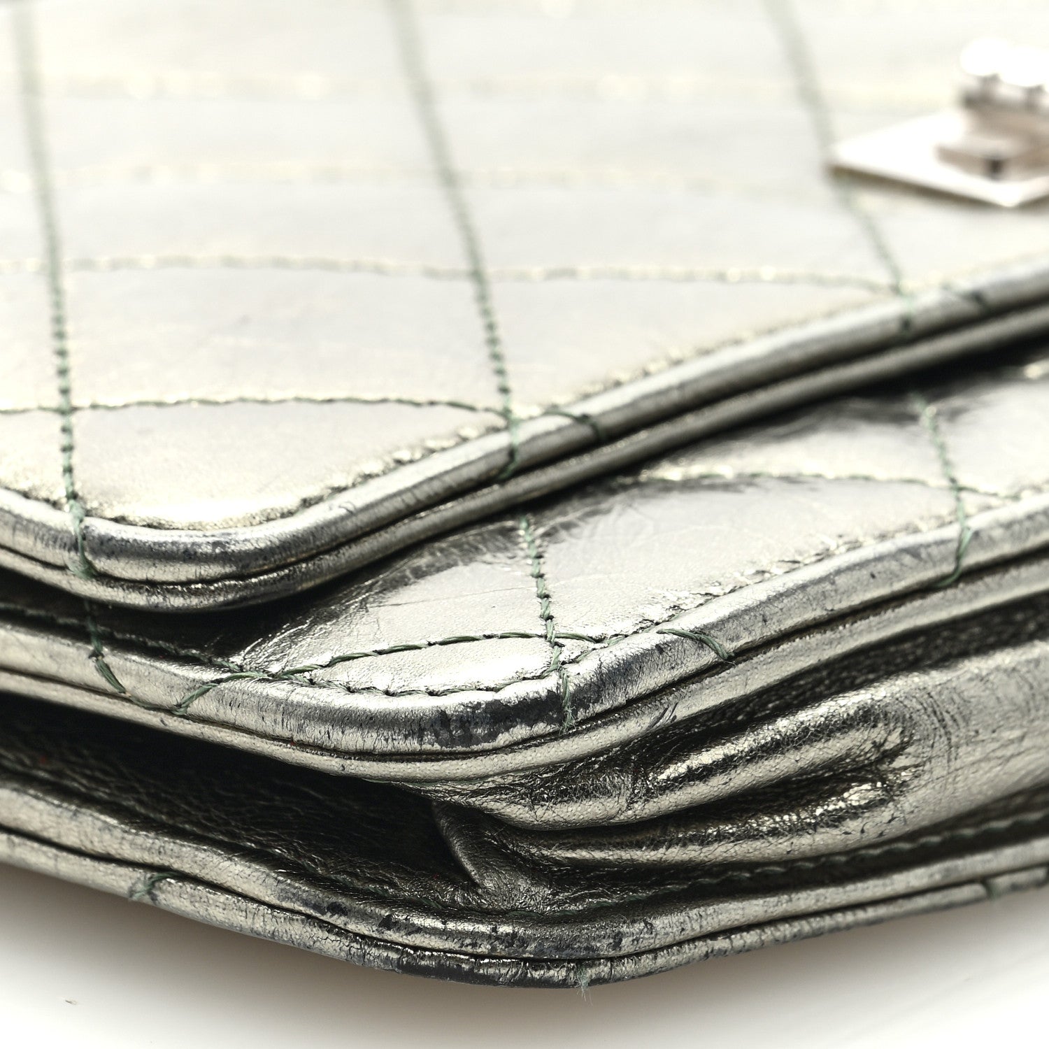 Chanel Metallic Aged Calfskin Quilted 2.55 Reissue Wallet On Chain WOC Green 8 of 9