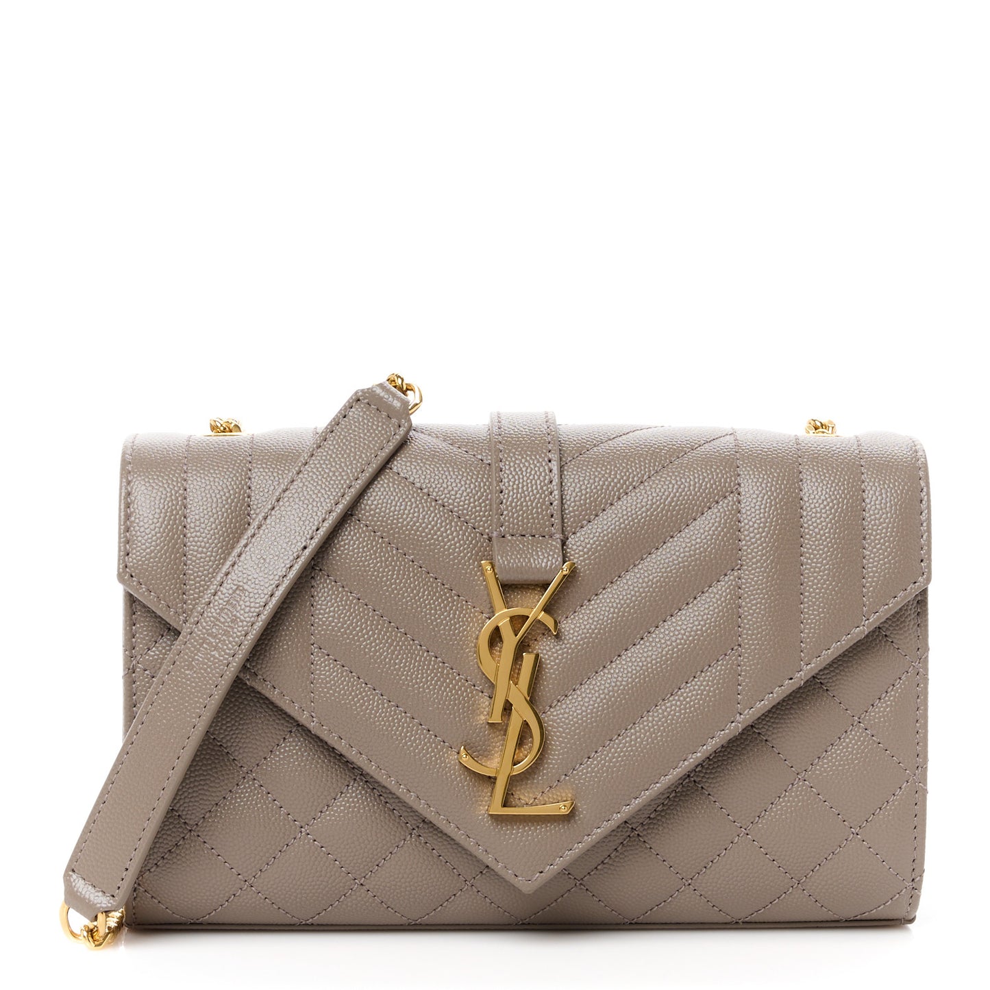 Grain De Poudre Textured Mixed Matelasse Triquilt Small Monogram Satchel Greyish Brown