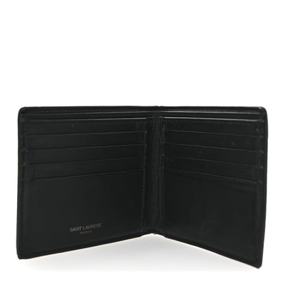 Saint Laurent Calfskin Crocodile Embossed Tiny Cassandre East West Wallet Black 5 of 9
