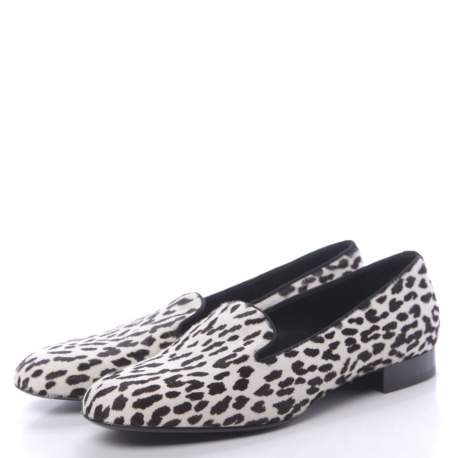 Saint Laurent Calfskin Calf Hair Corda Snow Leopard Slipper 37 Black White 3 of 12