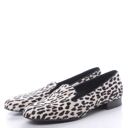 Saint Laurent Calfskin Calf Hair Corda Snow Leopard Slipper 37 Black White 3 of 12