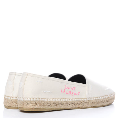 Saint Laurent Canvas Elba Logo Embroidered Espadrilles 39 Panna 4 of 10