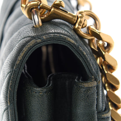 Saint Laurent Sheepskin Matelasse Chevron Monogram Medium College Bag Dark Green 12 of 13