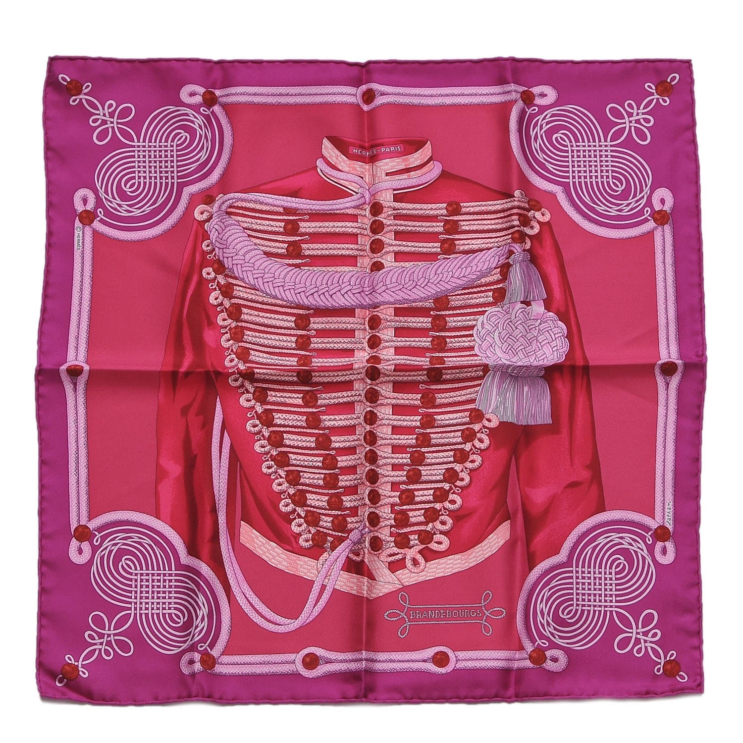 Hermes Silk Brandebourgs Pocket Square Scarf Cyclamen Rose Mauve 1 of 7