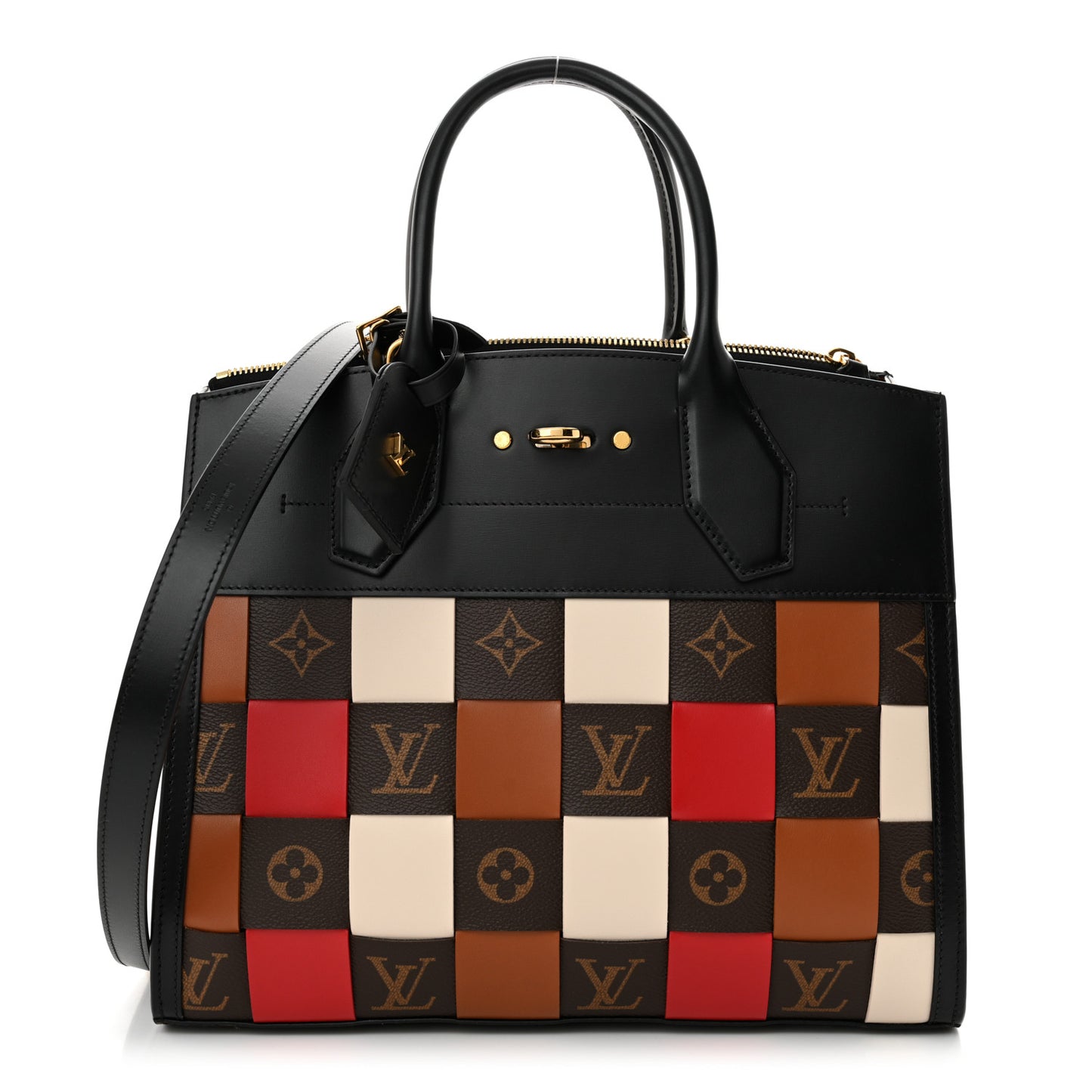 Calfskin Monogram Damier Tressage City Steamer MM Black Multicolor
